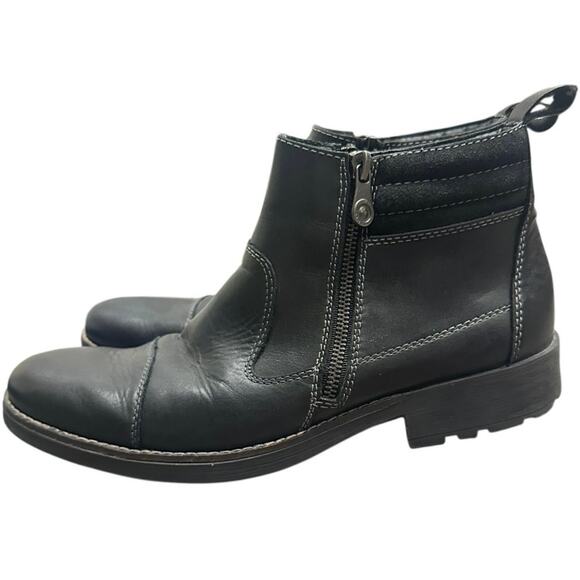 Rieker Ron Ankle Boot Black Leather Side Zip Comfort Lug Sole Warm Lining Wide 9 - Picture 1 of 8